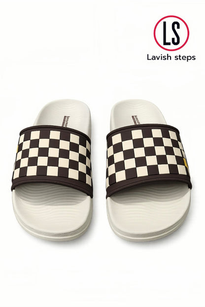 LAVISH ELITE CHECK SLIDES | PREMIUM EXPORT QUALITY | HYPER BURST RECOVERY SOLE “LIMITED EDITION” - Lavish steps